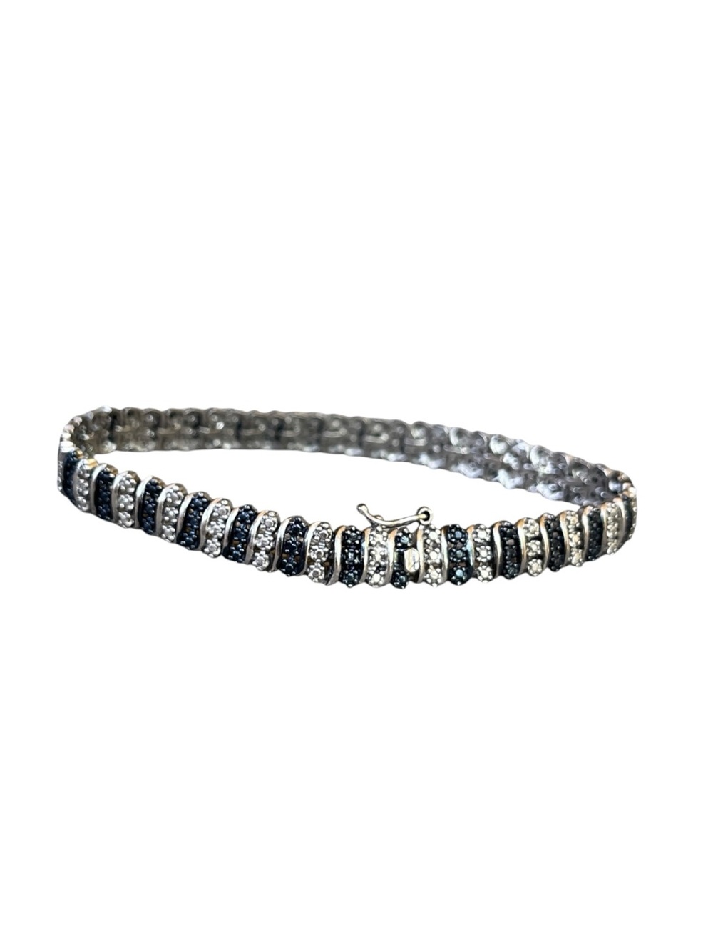FAS 925 Two Tone Silver Gold S-Curve Tennis Bracelet 7"